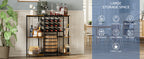 JKsmart Wine Bar Cabinet with LED Lights, Mini Wine Rack with Storage and Glass Holder, Home Bar Cart for Liquor, 3-Tier Bar Table for Kitchen, Dining Room, Living Room, Rustic Brown