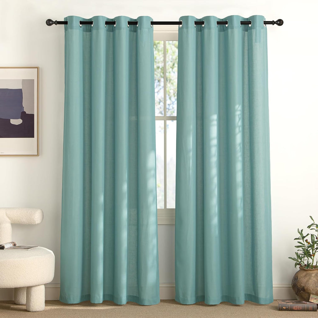 Natural Linen Curtains 84 inch Long 2 Panels Set, Grommet Top Thick Linen Burlap Semi Sheer Vertical Drapes Privacy Assured with Light Filtering for Bedroom/Living Room, W55 x L84