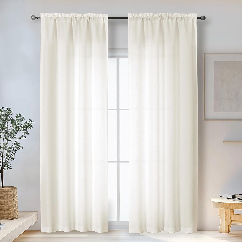 Black Curtains 63 Inch Length 2 Panels Set for Living Room Bedroom, Light Filtering Faux Linen Textured Soft Window Curtain, Airy Soft Rod Pocket cortinas para cuarto, 40Wx63L Inches, 2 Pcs
