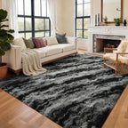 6x9 Ft Large Shag Rugs for Living Room, Tie-Dyed Ultra Soft Fluffy Furry Area Rugs for Bedroom Indoor Floor, Aesthetic Carpet for Kids Home Decor (Dark Grey)
