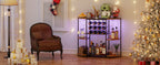JKsmart Wine Bar Cabinet with LED Lights, Mini Wine Rack with Storage and Glass Holder, Home Bar Cart for Liquor, 3-Tier Bar Table for Kitchen, Dining Room, Living Room, Rustic Brown