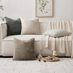 Pack of 4 Couch Throw Pillow Covers 18x18 Inch Neutral Soft Decorative Chenille Pillow Covers Farmhouse Boho Cushion Covers for Mid Century Modern Spring Home Decor Sofa Bedroom Living Room