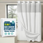 No Hook Slub Textured Shower Curtain with Snap in Liner - Black Fabric Outer Curtain & Waterproof Inner Liner, Hotel Style with See Through Top Window, 71x74 in