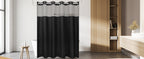 No Hook Shower Curtain and Liner Set, Black Snap in Shower Curtain Ringless Chevron Tufted Cloth Waterproof Washable Fabric Bath Curtain with See Through Top Window for Bathroom Hotel 71" x 74"