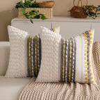 Boho Chenille Tufted Couch Throw Pillow Covers 18x18 Inch Set of 2 Farmhouse Striped Decorative Pillow Covers Accent Neutral Square Pillowcase Green Cushion Covers for Livingroom Sofa Bed