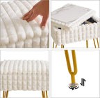 Rectangle Vanity Chair with Storage Space, Footrest Footstool Ottoman, Vanity Stool, Dressing Table Chair, with Anti-Slip Feet, for Makeup Room, Bedroom, Square Grid Pattern, White WBD004W
