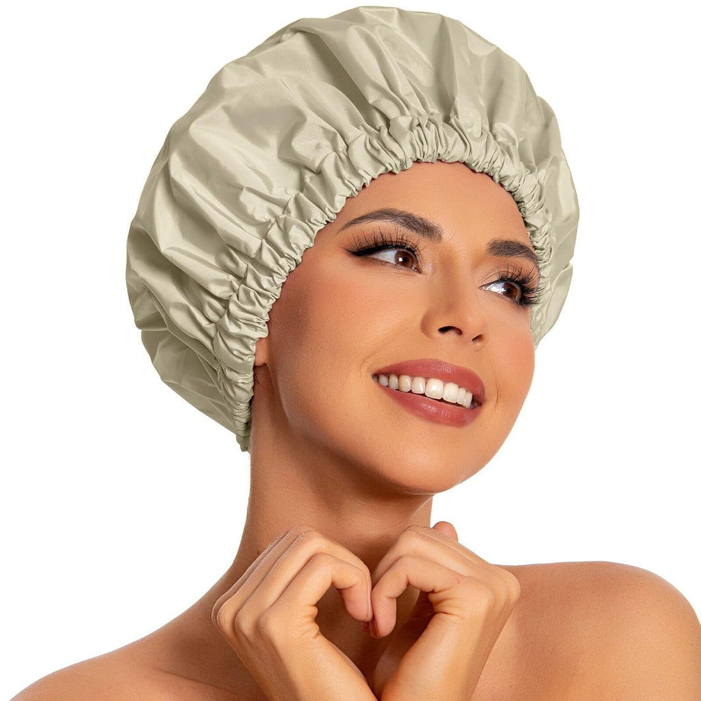 Reusable Shower Cap for Women, Large Waterproof Shower Bonnet Washable Elastic Band Bath Hair Hat for Long Hair, Braids(Green)