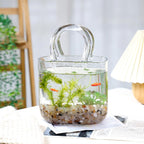 Glass Purse Vase for Flowers, Clear Bag Vases with Handle, Unique Cute Handbag Shape Decorative Flower Vases with Fish Bowl for Centerpieces Home Table Shelf Decor Birthday