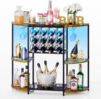JKsmart Wine Bar Cabinet with LED Lights, Mini Wine Rack with Storage and Glass Holder, Home Bar Cart for Liquor, 3-Tier Bar Table for Kitchen, Dining Room, Living Room, Rustic Brown