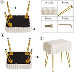 Rectangle Vanity Chair with Storage Space, Footrest Footstool Ottoman, Vanity Stool, Dressing Table Chair, with Anti-Slip Feet, for Makeup Room, Bedroom, Square Grid Pattern, White WBD004W