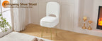 Vanity Chair with Storage and Folding Back, Faux Fur Square Storage Chair, Vanity Stool Chair with 4 Metal Legs for Bedroom, Living Room and Makeup Stations, 13.4"x 15"x 30", White