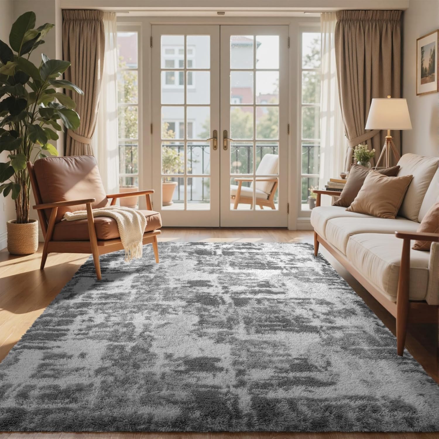 6x9 Ft Large Shag Rugs for Living Room, Tie-Dyed Ultra Soft Fluffy Furry Area Rugs for Bedroom Indoor Floor, Aesthetic Carpet for Kids Home Decor (Dark Grey)