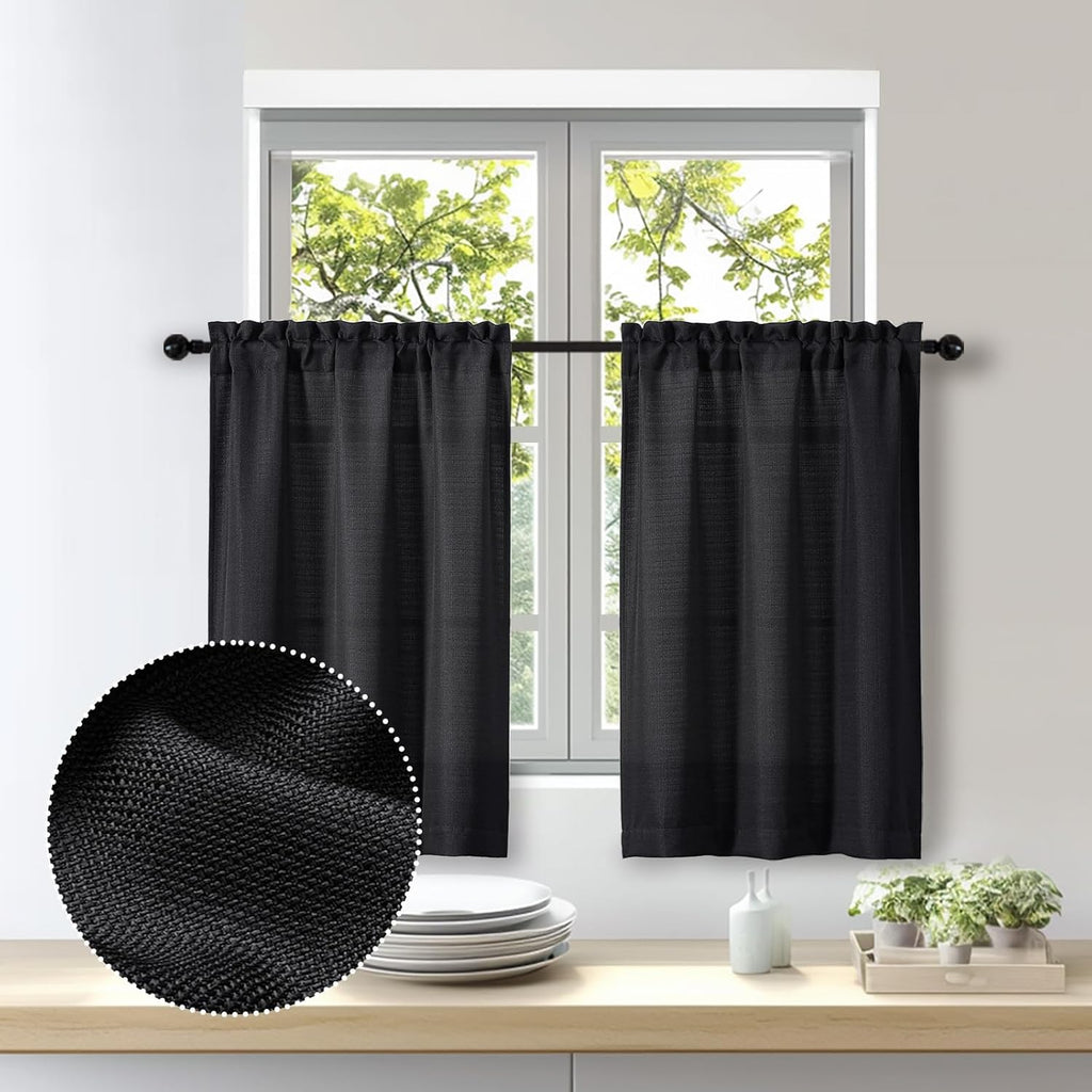 Black Curtains 63 Inch Length 2 Panels Set for Living Room Bedroom, Light Filtering Faux Linen Textured Soft Window Curtain, Airy Soft Rod Pocket cortinas para cuarto, 40Wx63L Inches, 2 Pcs