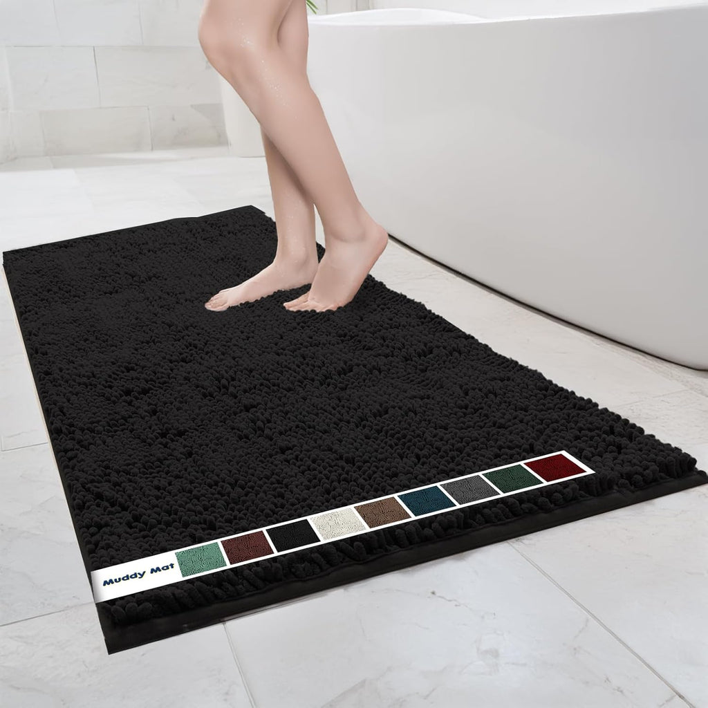 Chenille Bathroom Rugs Quick Dry Microfiber Mats Non Slip Washable, Extra Thick, Soft and Highly Absorbent Bath Mats for Bathroom, Kitchen, and Shower Floor - Grey 36"x60"