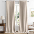 100% Blackout Linen Curtains for Bedroom, Ivory Solid Luxury Decor Thermal Insulation Room Darkening Drapes for Living Room Nursery Back Tab Rod Pocket 42 x 84 Inches, 2 Panels