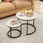 HOJINLINERO Round Coffee Table,Nesting Coffee Table Set of 2,Center Tables for Living Room,Office, Home Small Space,Stacking Side Tables,Sturdy and Easy Assembly,Wood Desktop,Brown,Large