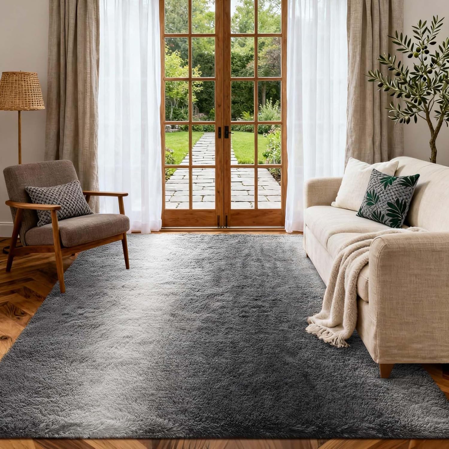 6x9 Ft Large Shag Rugs for Living Room, Tie-Dyed Ultra Soft Fluffy Furry Area Rugs for Bedroom Indoor Floor, Aesthetic Carpet for Kids Home Decor (Dark Grey)