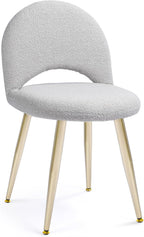 Vanity Chair with Adjustable Backrest, Boucle Upholstery Armless Makeup Stool, Cream White Sherpa Vanity Stool with Gold Metal Legs for Bedroom Living Room Kitchen Dinning Room (Gold and White)