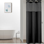 No Hook Waffle Shower Curtain with Snap in Fabric, Waterproof Shower Curtains with See Through Top Window, Hotel Luxury Heavy Duty Bathroom Curtain and Liner Set, 72'' x 75'', Black