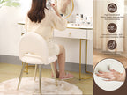 Vanity Chair with Adjustable Backrest, Boucle Upholstery Armless Makeup Stool, Cream White Sherpa Vanity Stool with Gold Metal Legs for Bedroom Living Room Kitchen Dinning Room (Gold and White)
