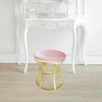 Velvet Round Vanity Stool,Pink Velvet Footrest Ottoman Foot Stool Seat with Golden Metal Legs,Makeup Chair for Bathroom Vanity,Bedroom,Living Room