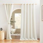 Natural Linen Curtains 84 inch Long 2 Panels Set, Grommet Top Thick Linen Burlap Semi Sheer Vertical Drapes Privacy Assured with Light Filtering for Bedroom/Living Room, W55 x L84