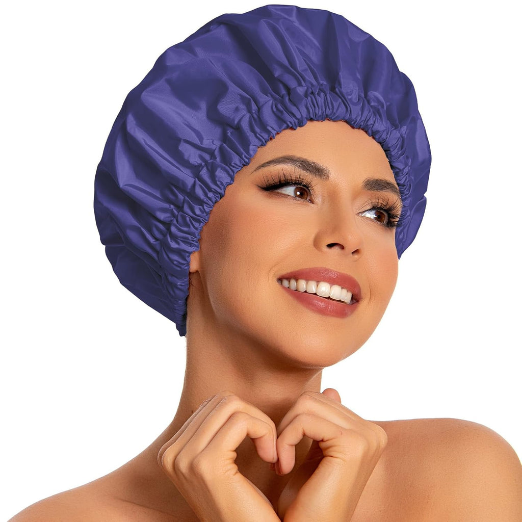 Reusable Shower Cap for Women, Large Waterproof Shower Bonnet Washable Elastic Band Bath Hair Hat for Long Hair, Braids(Green)