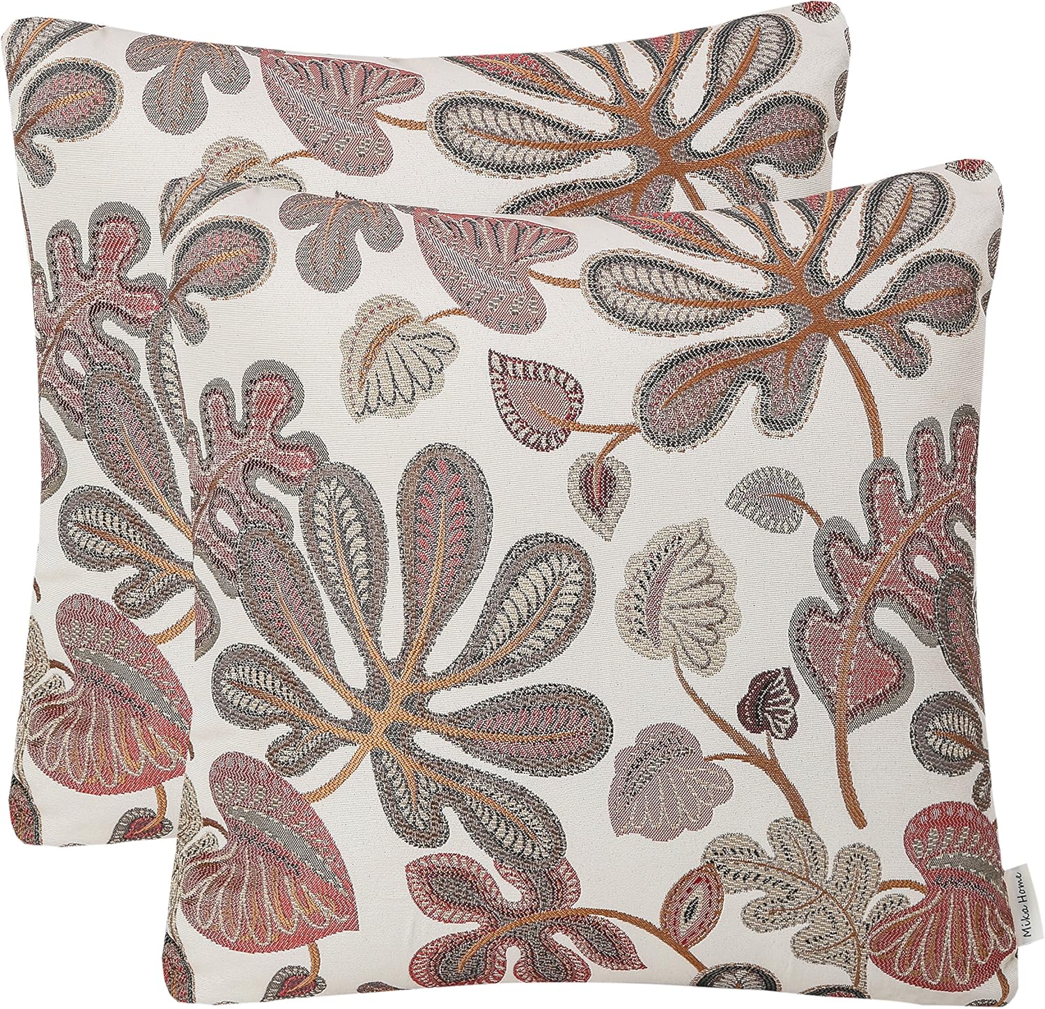Mika Home Set of 2 Jacquard Tropical Leaf Pattern Oblong Throw Pillow Covers Accent Pillowcase 12X20 Inches,Blue Cream
