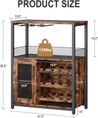 Wine Bar Rack Cabinet with LED Light, Adjustable Shelves Coffee Bar Cabinet with Mesh Door and Baffle Design, 36″ Tall Small Liquor Bar Cabinet for Home, Kitchen, Dinning Room, Rustic Brown