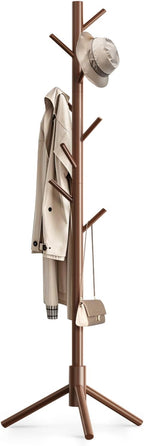 Coat Rack Freestanding with 8 Hooks,Easy Assembly New Zealand Pine Tree Coat Racks, 3 Adjustable Sizes for Clothes, Hats, Bags, for Entryway, Hallway, Bedroom, Office (White, 1 PC)