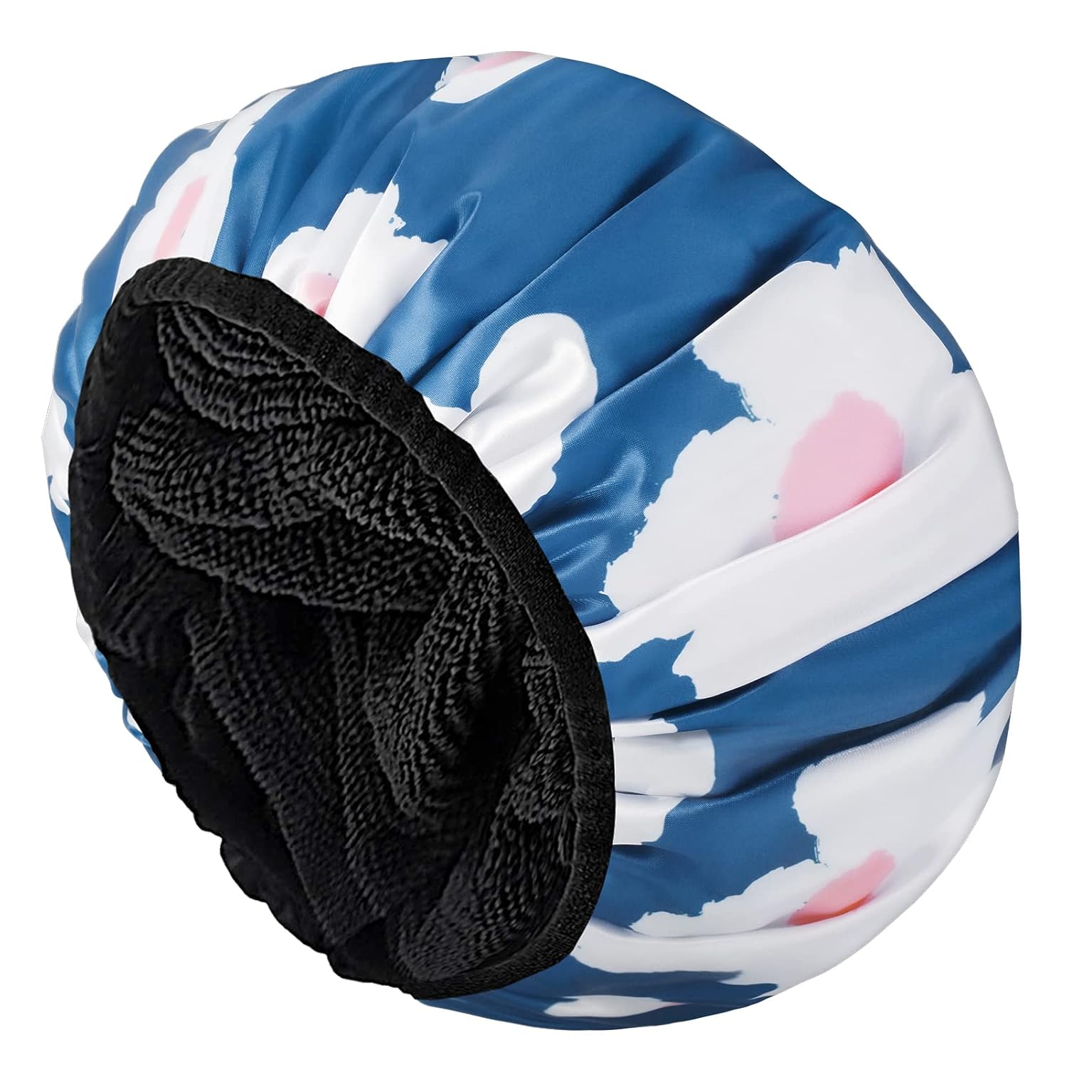 Shower Cap,Terry Lined Shower Cap for Women Reusable, Triple Layer Waterproof Bath Cap, Extra Large for Women Long Hair(Black)