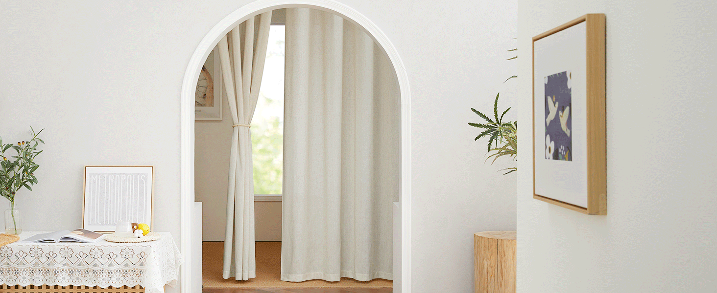 Natural Linen Curtains 84 inch Long 2 Panels Set, Grommet Top Thick Linen Burlap Semi Sheer Vertical Drapes Privacy Assured with Light Filtering for Bedroom/Living Room, W55 x L84