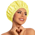 Reusable Shower Cap for Women, Large Waterproof Shower Bonnet Washable Elastic Band Bath Hair Hat for Long Hair, Braids(Green)