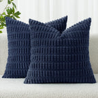 MIULEE Pack of 2 Corduroy Decorative Throw Pillow Covers 18x18 Inch Soft Boho Striped Pillow Covers Modern Farmhouse Home Decor for Sofa Living Room Couch Bed Cream White