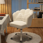 Chair with Bow Cushion Velvet Vanity Chair with Wheels, Upholstered Home Office Chair for Girls Women, Mid-Back Swivel Computer Task Chairs for Living Room Bedroom