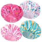 4 PCS Shower Caps for Women, Elastic and Reusable Bath Caps, Double Waterproof Layers Shower Cap, Bathing Shower Caps, Environmental Protection Hair Bath Hat - Printed Color