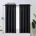 Black Curtains 63 Inch Length 2 Panels Set for Living Room Bedroom, Light Filtering Faux Linen Textured Soft Window Curtain, Airy Soft Rod Pocket cortinas para cuarto, 40Wx63L Inches, 2 Pcs