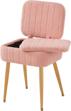 Vanity Chair, Storage Ottoman with Folding Back & Gold-Toned Metal Legs, Ottoman Seat with Teddy Velvet for Dressing Room Living Room Bedroom, 16" x 12.5" Inch