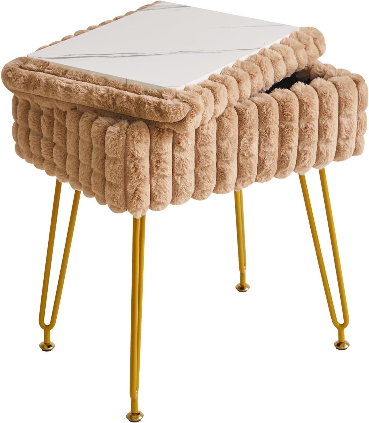Rectangle Vanity Chair with Storage Space, Footrest Footstool Ottoman, Vanity Stool, Dressing Table Chair, with Anti-Slip Feet, for Makeup Room, Bedroom, Square Grid Pattern, White WBD004W