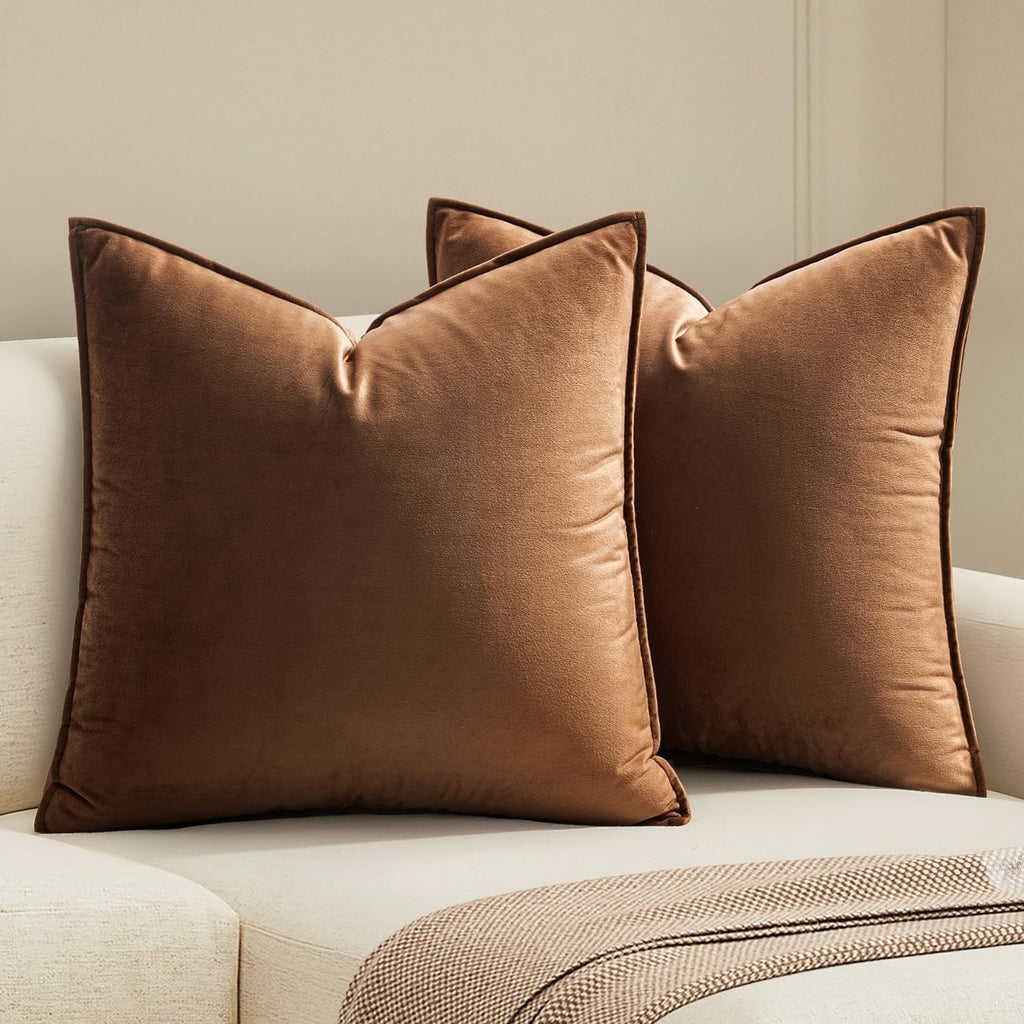 MIULEE Brown Velvet Throw Pillow Covers 20x20 Soft Decorative Solid Square Cushion Cases Pack of 2 Modern Luxury Home Decor for Couch, Sofa, Bedroom