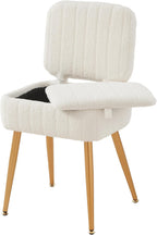 Vanity Chair, Storage Ottoman with Folding Back & Gold-Toned Metal Legs, Ottoman Seat with Teddy Velvet for Dressing Room Living Room Bedroom, 16" x 12.5" Inch