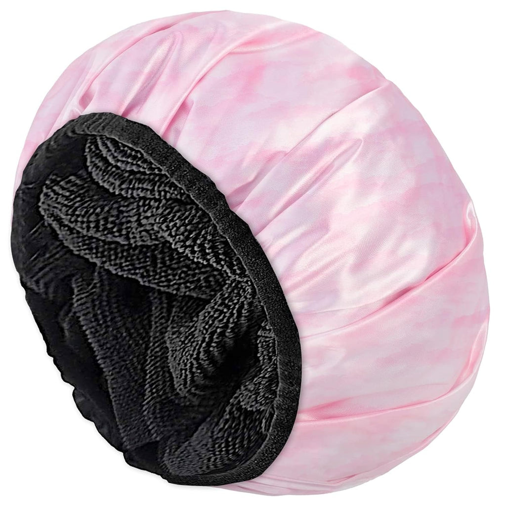 Shower Cap,Terry Lined Shower Cap for Women Reusable, Triple Layer Waterproof Bath Cap, Extra Large for Women Long Hair(Black)