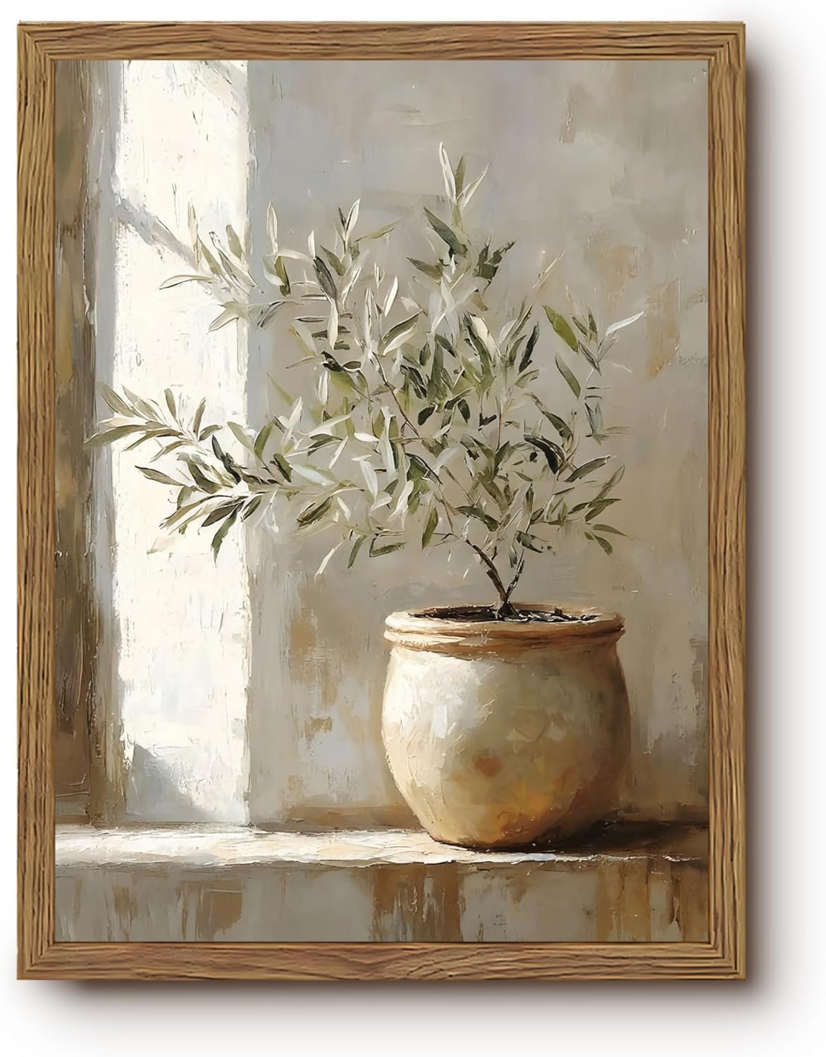 Framed Olive Tree Canvas Wall Art, Neutral Botanical Pictures Wall Decor, Rustic Potted Plant Paintings Prints, Organic Modern Farmhouse Artwork for Living Room Bedroom 8x10 Inch