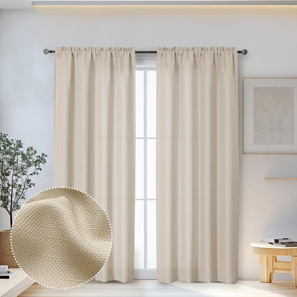Black Curtains 63 Inch Length 2 Panels Set for Living Room Bedroom, Light Filtering Faux Linen Textured Soft Window Curtain, Airy Soft Rod Pocket cortinas para cuarto, 40Wx63L Inches, 2 Pcs