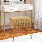 Faux Fur White Vanity Stool Chair with Storage Ottoman, Vanity Chair for Makeup Room, Vanity Stools for Bedroom, Footrest with Metal Legs and as a Coffee Table, White