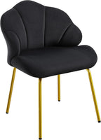 Vanity Chair, Velvet Accent Chair with Shell-Shaped Backrest, Modern Armchair with Gold Metal Legs for Dressing Room/Bedroom/Living Room, White