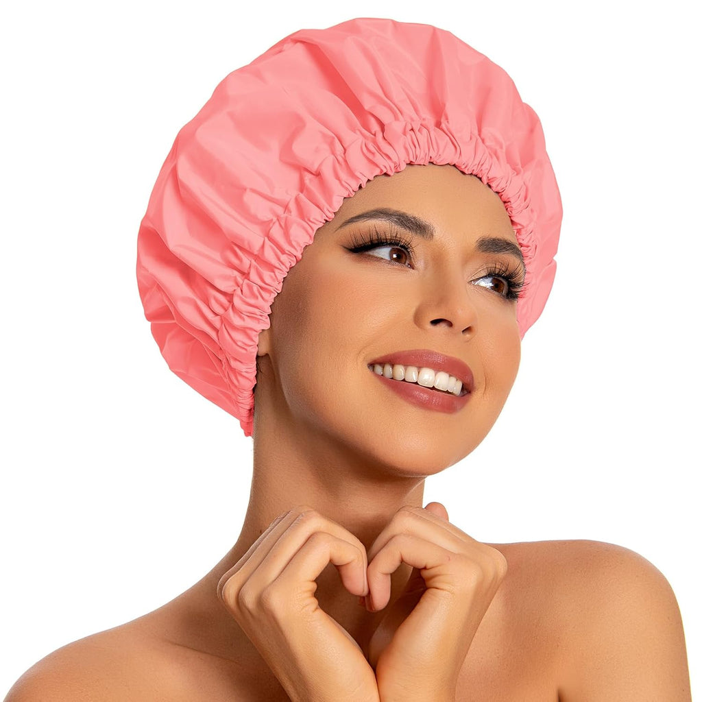 Reusable Shower Cap for Women, Large Waterproof Shower Bonnet Washable Elastic Band Bath Hair Hat for Long Hair, Braids(Green)