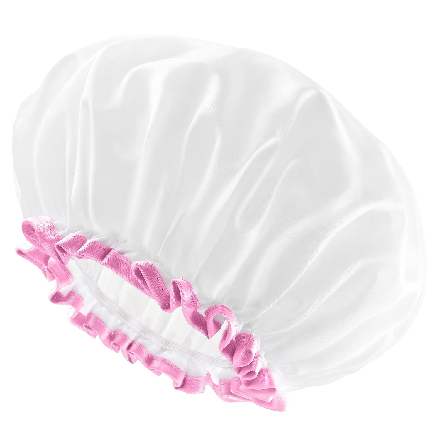 White Shower Cap for Long Hair 1 Pack, 12 inch large size,Waterproof Washable Hair Caps for Women and Girls, Super Cute and Extra Large