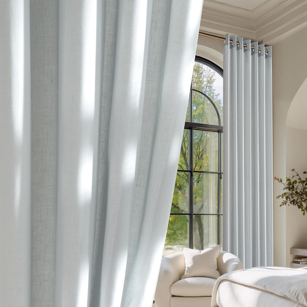 Natural Linen Curtains 84 inch Long 2 Panels Set, Grommet Top Thick Linen Burlap Semi Sheer Vertical Drapes Privacy Assured with Light Filtering for Bedroom/Living Room, W55 x L84