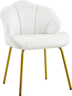 Vanity Chair, Velvet Accent Chair with Shell-Shaped Backrest, Modern Armchair with Gold Metal Legs for Dressing Room/Bedroom/Living Room, White